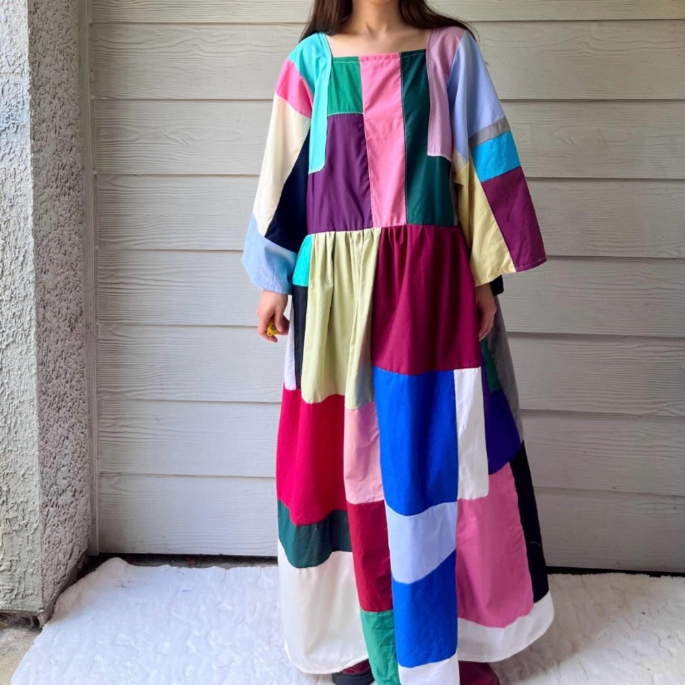 Handmade Quilted Patchwork Colorblock Dress SKU 06149